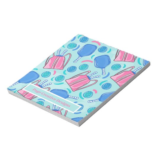 Pickleball Paddles und Ball Blue Personalisiert Notizblock (Rotiert)