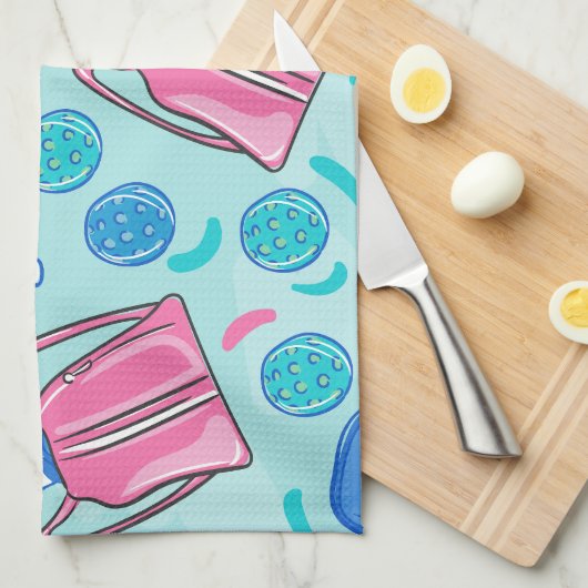 Pickleball Paddles und Balls Blue Geschirrtuch (Viertel Falte)