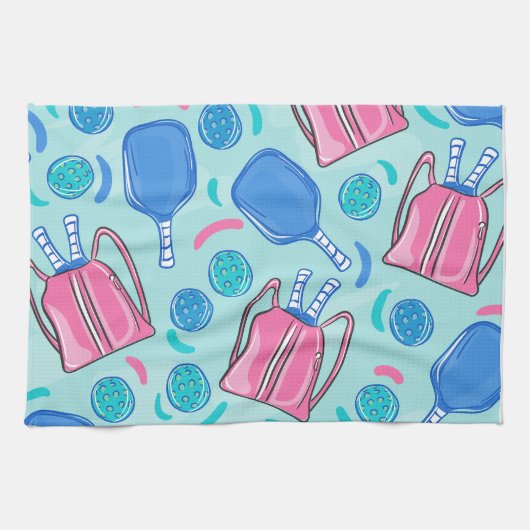 Pickleball Paddles und Balls Blue Geschirrtuch (Horizontal)