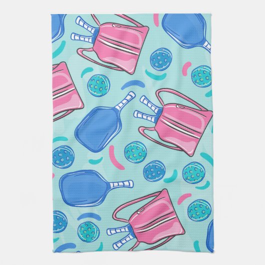 Pickleball Paddles und Balls Blue Geschirrtuch (Vertikal)