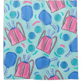 Pickleball Paddles und Balls Blue Preppy Duschvorhang (Vorderseite)