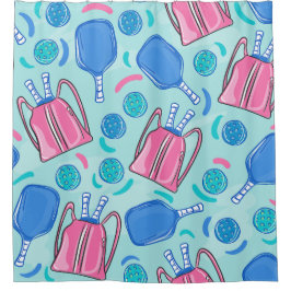 Pickleball Paddles und Balls Blue Preppy Duschvorhang