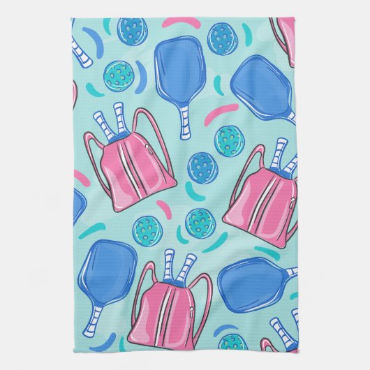 Pickleball Paddles und Balls Blue Preppy Geschirrtuch (Vertikal)