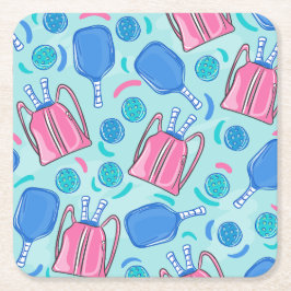 Pickleball Paddles und Balls Blue Rechteckiger Pappuntersetzer