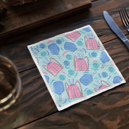 Pickleball Paddles und Balls Blue Serviette