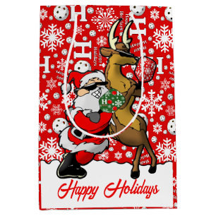Pickleball Partner Santa & Reindee Schneeflocken Mittlere Geschenktüte