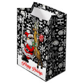 Pickleball Partner Santa & Reindee Schneeflocken Mittlere Geschenktüte (Vorderseite Schrägansicht)