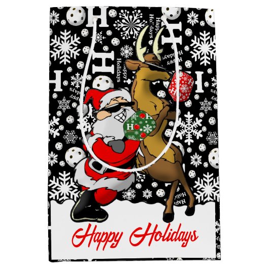Pickleball Partner Santa & Reindee Schneeflocken Mittlere Geschenktüte (Vorderseite)