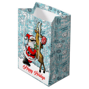 Pickleball Partner Santa & Reindee Schneeflocken Mittlere Geschenktüte