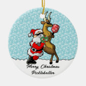 Pickleball Partners Santa & Reindeer Sleighing It Keramik Ornament (Vorne)
