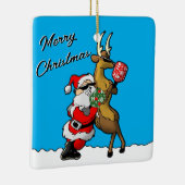 Pickleball Partners Santa & Reindeer Sleighing It Keramikornament (Rechts)