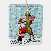 Pickleball Partners Santa & Reindeer Sleighing It Keramikornament (Rechts)
