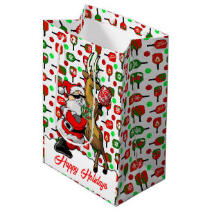 Pickleball Partners Santa & Reindeer Sleighing It Mittlere Geschenktüte