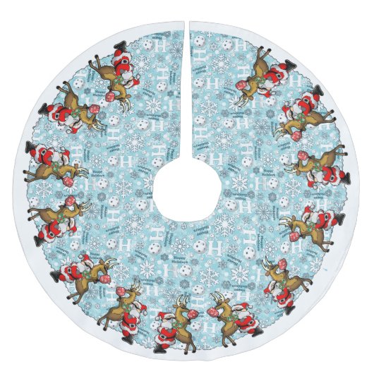Pickleball Partners Santa & Reindeer Sleighing It Polyester Weihnachtsbaumdecke (Vorderseite)