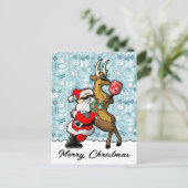 Pickleball Partners Santa & Reindeer Sleighing It Postkarte (Stehend Vorderseite)