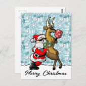 Pickleball Partners Santa & Reindeer Sleighing It Postkarte (Vorne/Hinten)