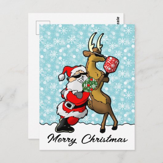 Pickleball Partners Santa & Reindeer Sleighing It Postkarte (Vorne/Hinten)