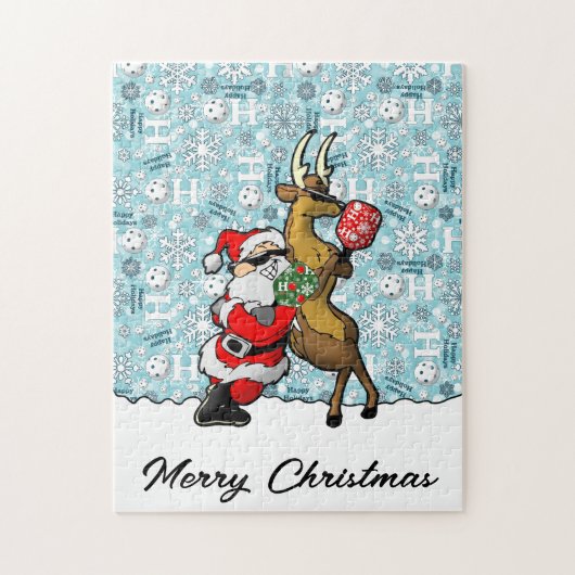 Pickleball Partners Santa & Reindeer Sleighing It Puzzle (Vertikal)