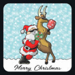 Pickleball Partners Santa & Reindeer Sleighing It Quadratischer Aufkleber<br><div class="desc">Der Weihnachtsmann und die Rentiere machen sich auf dem Pickleball Court mit unserer fröhlichen und festlichen Weihnachtspickleball-Grafik, die den Weihnachtsmann und seine Rentierpal-Rockbrille und ihre Weihnachtspickleball-Paddeln zeigt. Verbringen Sie den Feiertagsmagazin mit diesem spielerischen Design, in dem der Weihnachtsmann und sein treuer Sidekick Pickleballs wie Profis halten. Egal ob Sie ein...</div>