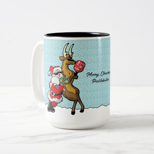 Pickleball Partners Santa & Reindeer Sleighing It Zweifarbige Tasse (Vorderseite Links)