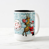 Pickleball Partners Santa & Reindeer Sleighing It Zweifarbige Tasse (VorderseiteRechts)