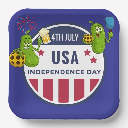 Pickleball Party 4. Juli Unabhängigkeitstag Amerik Pappteller (Vorderseite)