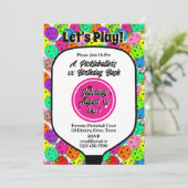 Pickleball Party Balloons Confetti Magenta Foto Einladung (Stehend Vorderseite)