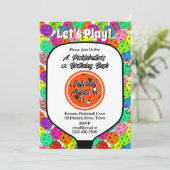 Pickleball Party Balloons Confetti Orange Foto Einladung (Stehend Vorderseite)