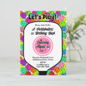 Pickleball Party Balloons Confetti Pink Foto Einladung (Stehend Vorderseite)