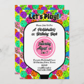 Pickleball Party Balloons Confetti Pink Foto Einladung (Vorne/Hinten)