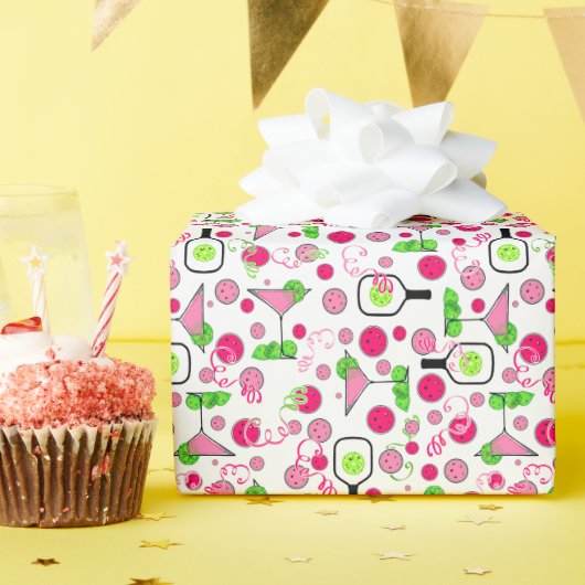 Pickleball Party Celebration Cosmo Cocktail White Geschenkpapier (Geburtstagsparty)