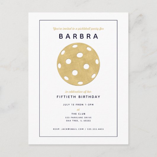 Pickleball Party Chic Gold Black Party Einladung Postkarte (Vorderseite)