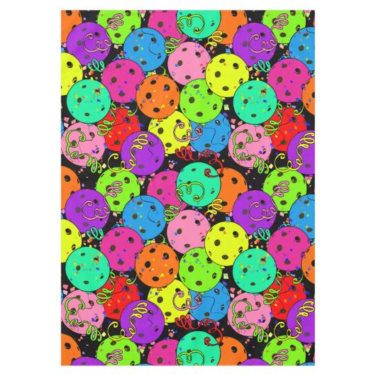 Pickleball Party Confetti und Balloons auf Schwarz Tischdecke (Vorderseite)