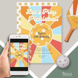 Pickleball Party Cool Retro Sunburgs Streifen Einladung