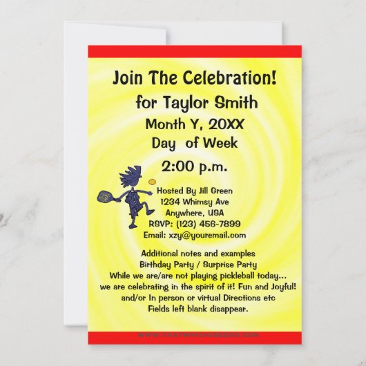 Pickleball-Party Einladung (Rückseite)