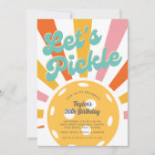 Pickleball Party Farbenfrohe Retro Sonnenstrahlen  Einladung (Vorderseite)