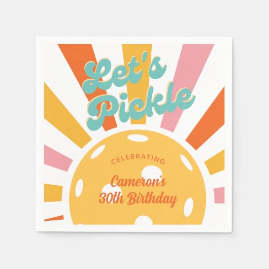 Pickleball Party Farbenfrohe Retro Sonnenstrahlen Serviette (Vorderseite)