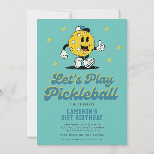 Pickleball Party Funny Pickleball Cartoon Mascot Einladung (Vorderseite)