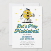 Pickleball Party Funny Pickleball Cartoon Mascot Einladung (Vorderseite)