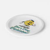 Pickleball Party Funny Pickleball Cartoon Mascot Pappteller (Schrägansicht)