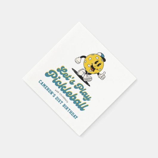 Pickleball Party Funny Pickleball Cartoon Mascot Serviette (Ecke)