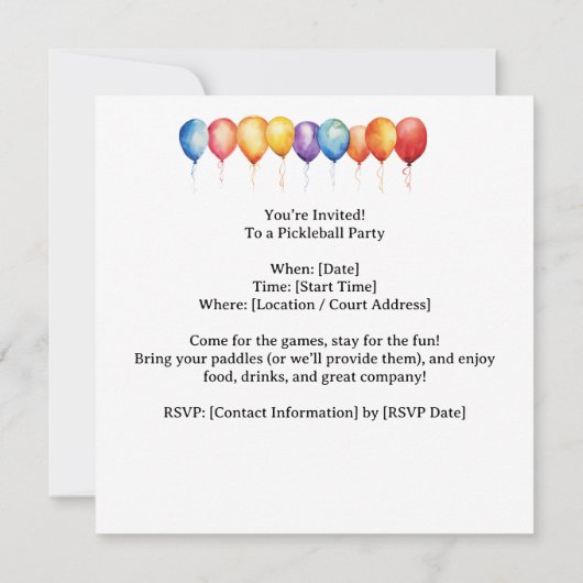 Pickleball Party Geburtstag Einladung (Rückseite)