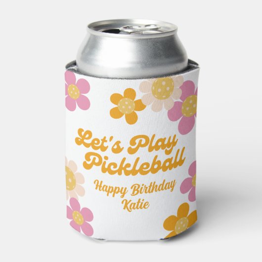 Pickleball Party Groovy Retro Rosa Orange Blume Dosenkühler (Kanne Vorderseite)