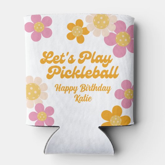 Pickleball Party Groovy Retro Rosa Orange Blume Dosenkühler (Rückseite)