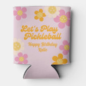 Pickleball Party Groovy Retro Rosa Orange Blume Dosenkühler (Vorderseite)