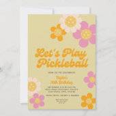 Pickleball Party Groovy Retro Rosa Orange Blume Einladung (Vorderseite)