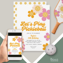 Pickleball Party Groovy Retro Rosa Orange Blume