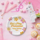 Pickleball Party Groovy Retro Rosa Orange Blume Pappteller (Party)