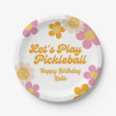 Pickleball Party Groovy Retro Rosa Orange Blume Pappteller (Vorderseite)