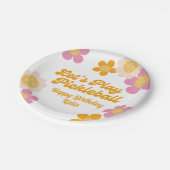 Pickleball Party Groovy Retro Rosa Orange Blume Pappteller (Schrägansicht)